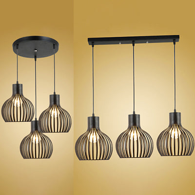 Onion Dining Room Hanging Light with Cage Shade Loft Stylish Iron 3 Lights Black Finish Pendant Lamp