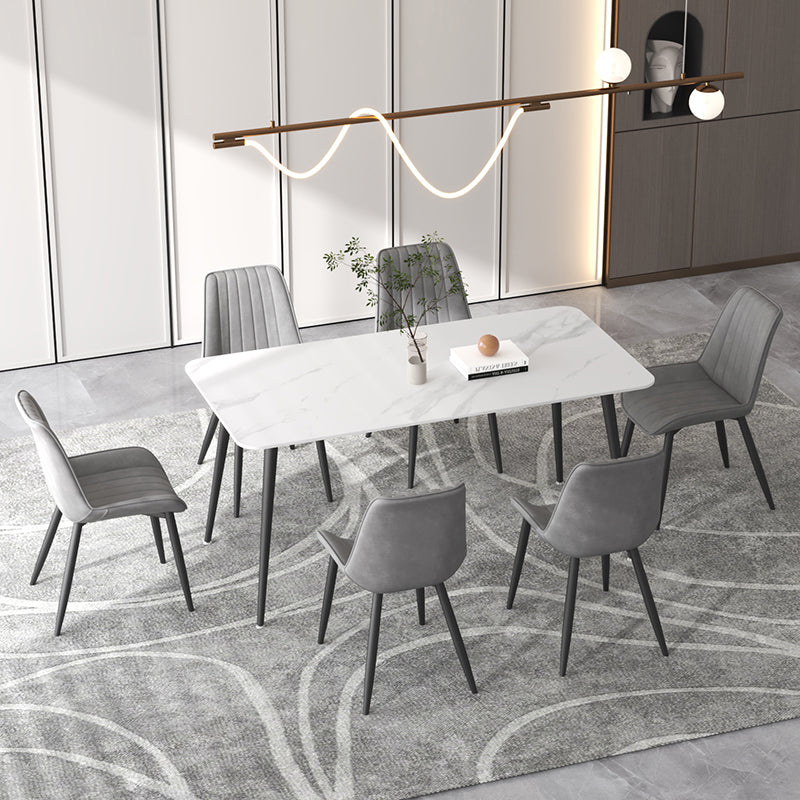 Contemporary Sintered Stone Top Stand Rectangular Dining Set White Standard Dining Set for Kitchen