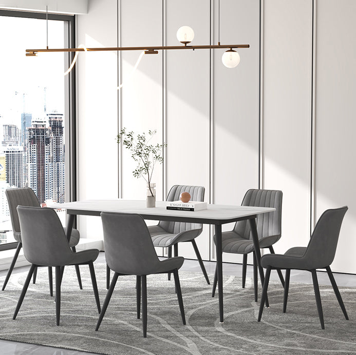 Contemporary Sintered Stone Top Stand Rectangular Dining Set White Standard Dining Set for Kitchen