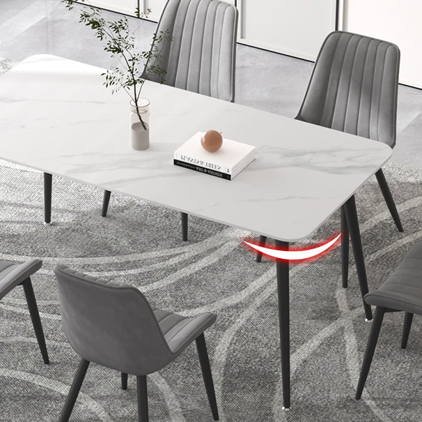 Contemporary Sintered Stone Top Stand Rectangular Dining Set White Standard Dining Set for Kitchen