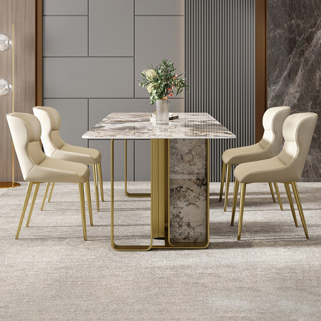 Minimalist Sintered Stone Kitchen Dining Set Gray Rectangle Shape Dining Set with Double Pedestal