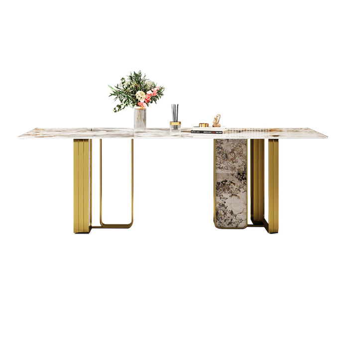 Minimalist Sintered Stone Kitchen Dining Set Gray Rectangle Shape Dining Set with Double Pedestal