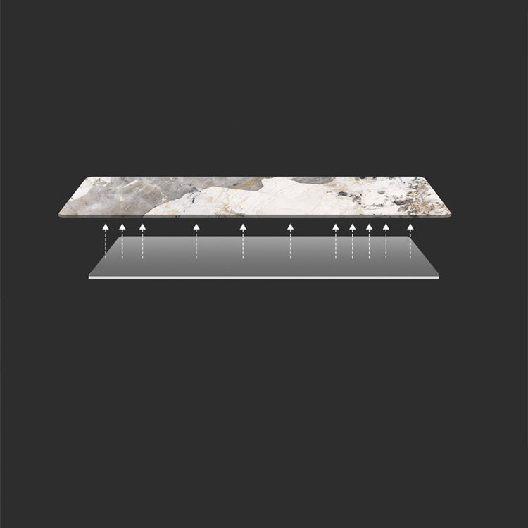 Minimalist Sintered Stone Kitchen Dining Set Gray Rectangle Shape Dining Set with Double Pedestal