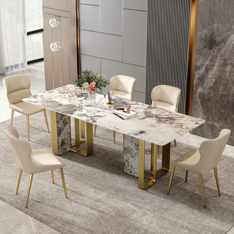 Minimalist Sintered Stone Kitchen Dining Set Gray Rectangle Shape Dining Set with Double Pedestal