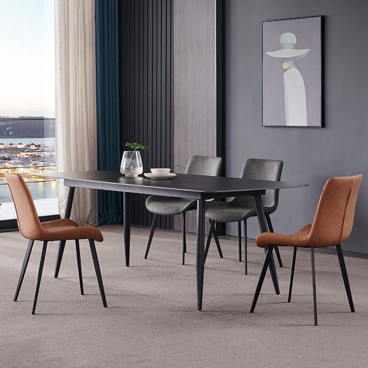Fixed Minimalist Sintered Stone Top Kitchen Table Set with 4 Black Legs Base for Dining Room