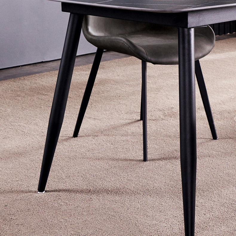 Fixed Minimalist Sintered Stone Top Kitchen Table Set with 4 Black Legs Base for Dining Room