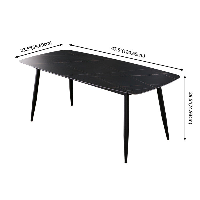 Fixed Minimalist Sintered Stone Top Kitchen Table Set with 4 Black Legs Base for Dining Room