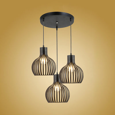 Onion Dining Room Hanging Light with Cage Shade Loft Stylish Iron 3 Lights Black Finish Pendant Lamp