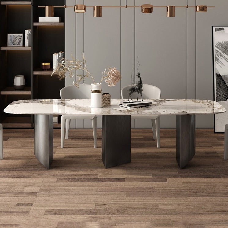 Modern Sintered Stone Top for Kitchen Dining Set Rectangle Standard Dining Set in White