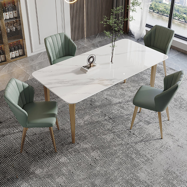 Modern Sintered Stone Table Set of 5/7 with Rectangle Table Dining Set with PU Leather Chairs