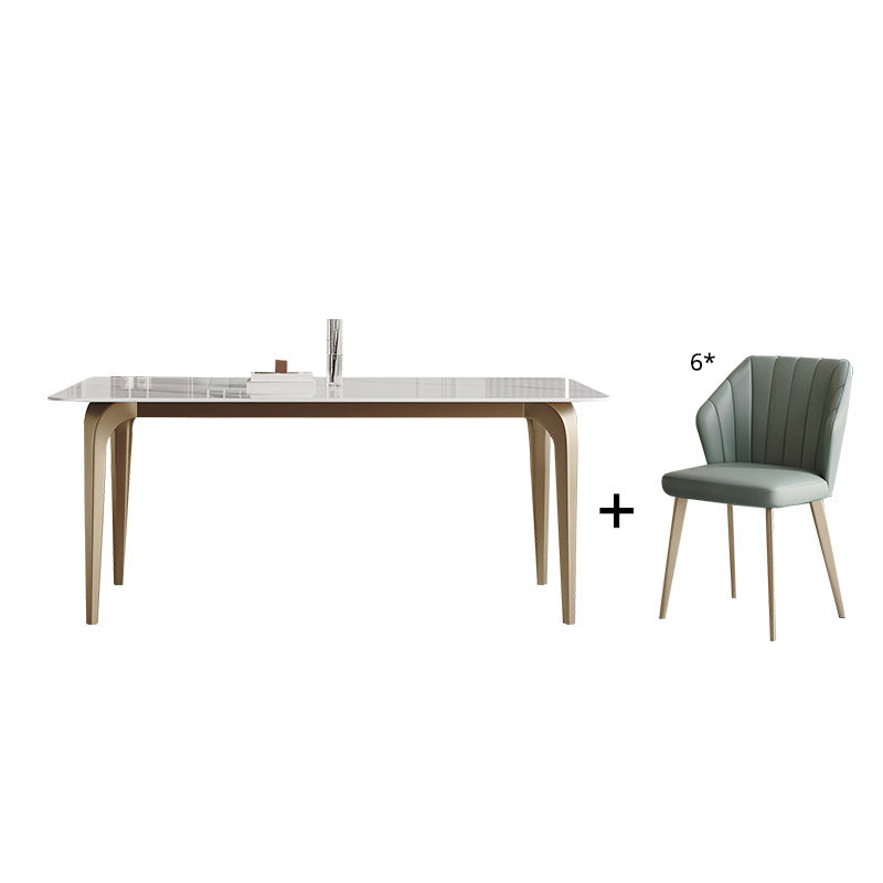 Modern Sintered Stone Table Set of 5/7 with Rectangle Table Dining Set with PU Leather Chairs