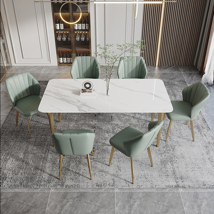 Modern Sintered Stone Table Set of 5/7 with Rectangle Table Dining Set with PU Leather Chairs