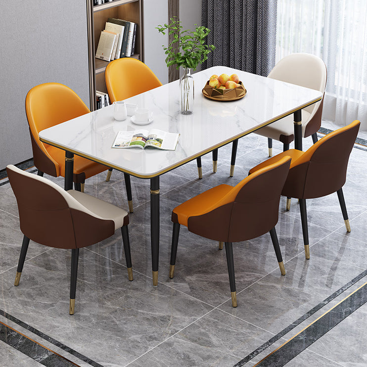 Modern Sintered Stone Table Set of 5/7 with Rectangle Table Dining Set with PU Leather Chairs