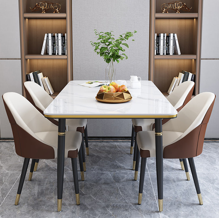 Modern Sintered Stone Table Set of 5/7 with Rectangle Table Dining Set with PU Leather Chairs