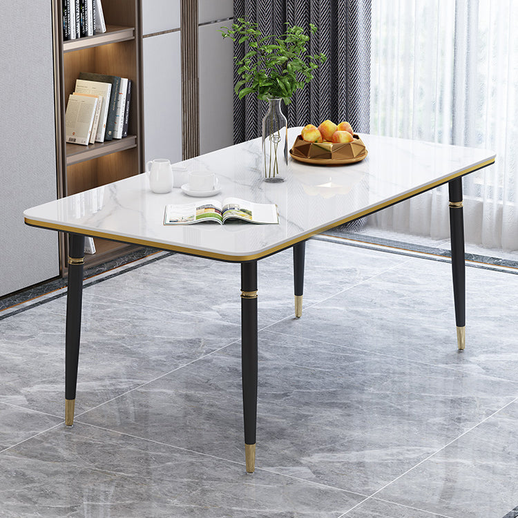 Modern Sintered Stone Table Set of 5/7 with Rectangle Table Dining Set with PU Leather Chairs