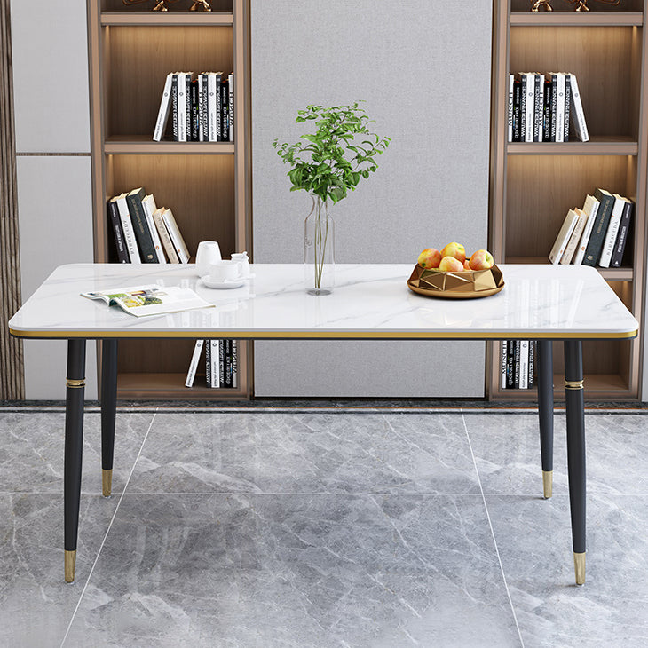 Modern Sintered Stone Table Set of 5/7 with Rectangle Table Dining Set with PU Leather Chairs
