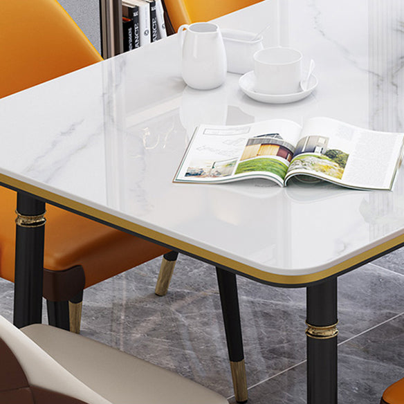 Modern Sintered Stone Table Set of 5/7 with Rectangle Table Dining Set with PU Leather Chairs