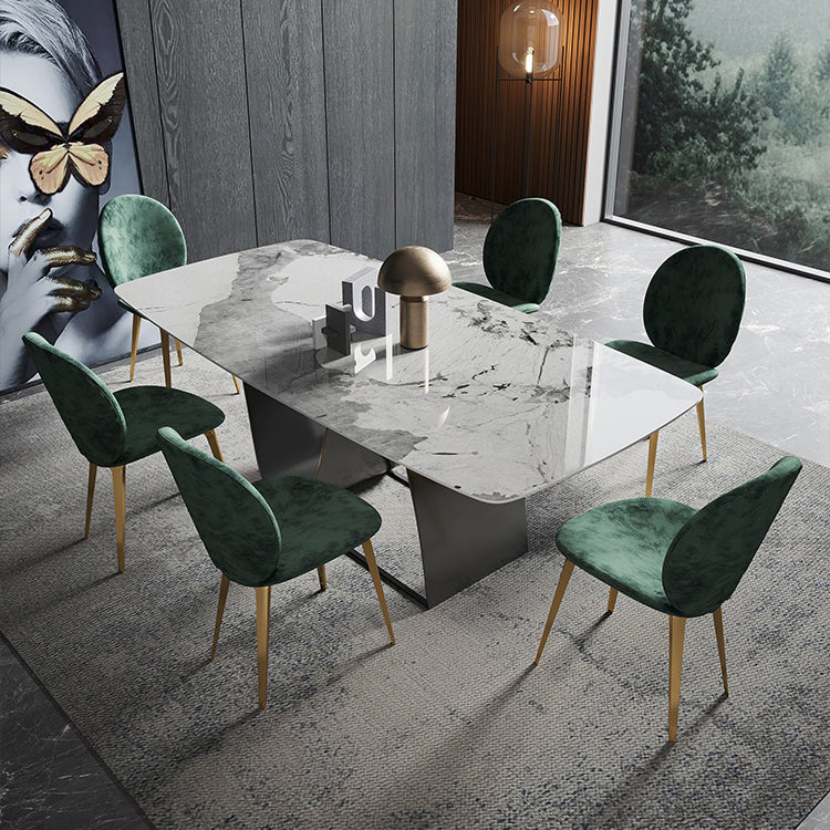 Modern Gray Kitchen Dining Set Sintered Stone Top Rectangle Dining Set with Trestle Base