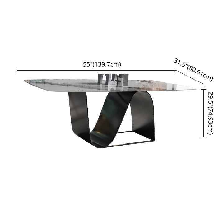 Modern Gray Kitchen Dining Set Sintered Stone Top Rectangle Dining Set with Trestle Base