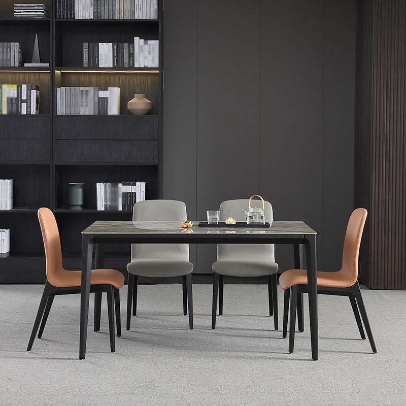 Minimalist Sintered Stone Table Set with Rectangular Table and Upholstered Chairs