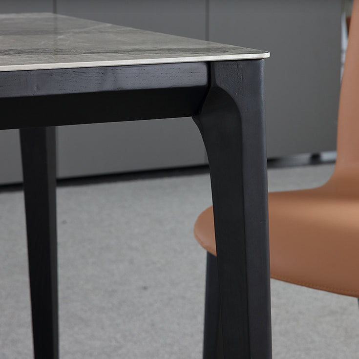 Minimalist Sintered Stone Table Set with Rectangular Table and Upholstered Chairs