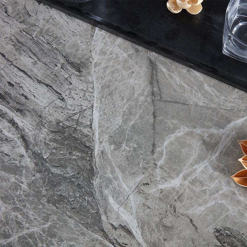 Minimalist Sintered Stone Table Set with Rectangular Table and Upholstered Chairs