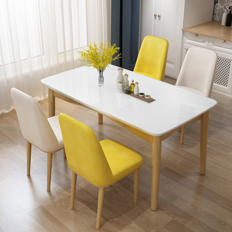 Modern Sintered Stone Table Set of 5/7 with Rectangle Table Dining Set with Leather Chairs