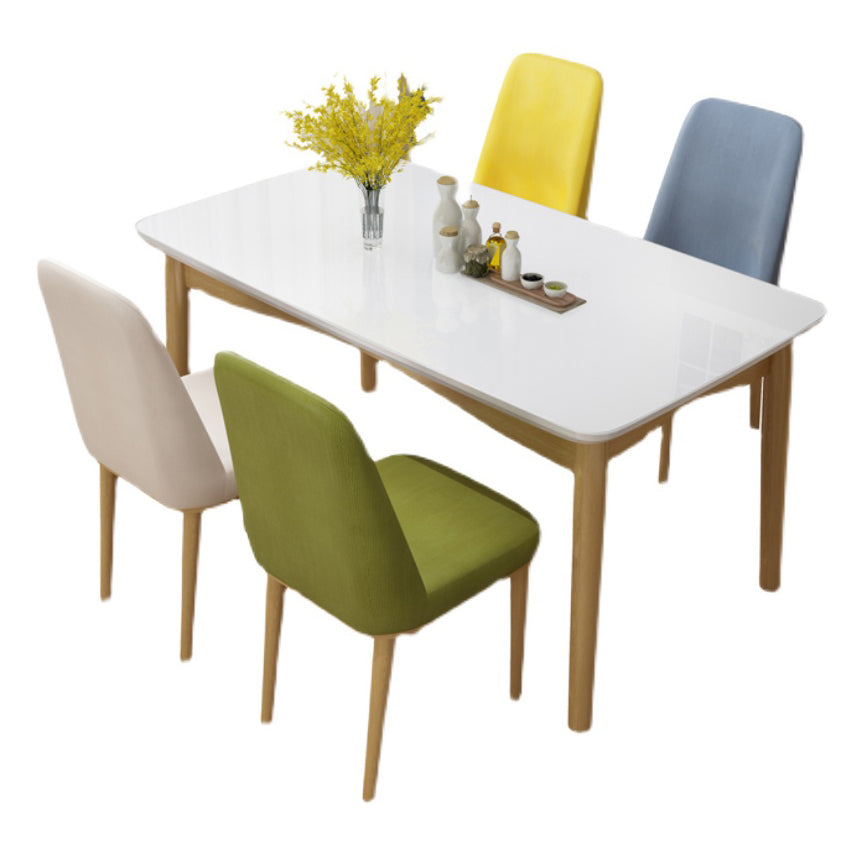 Modern Sintered Stone Table Set of 5/7 with Rectangle Table Dining Set with Leather Chairs