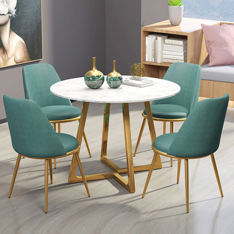 Glam Style Sintered Stone White Dining Room Set with Round Table Dining Table Furniture