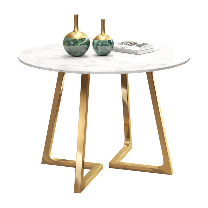 Glam Style Sintered Stone White Dining Room Set with Round Table Dining Table Furniture