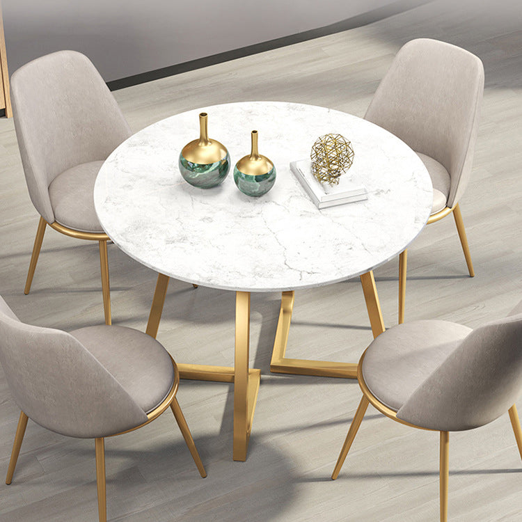 Glam Style Sintered Stone White Dining Room Set with Round Table Dining Table Furniture
