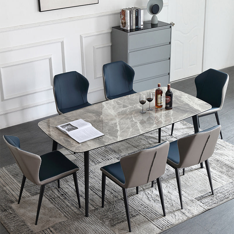 Modern Sintered Stone Table Set of 5/7 with Rectangle Table Dining Set with PU Leather Chairs