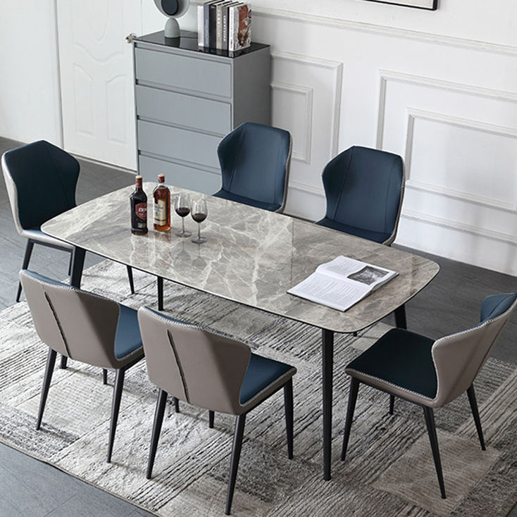 Modern Sintered Stone Table Set of 5/7 with Rectangle Table Dining Set with PU Leather Chairs