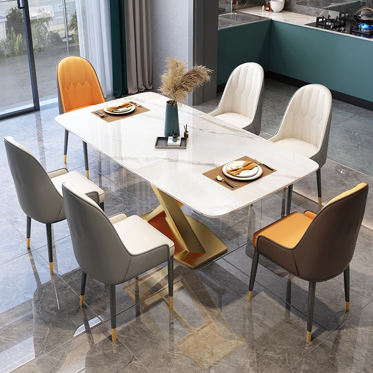 Modern Sintered Stone Dining Table Rectangular Dining Table Set with X-shaped Metal Frame