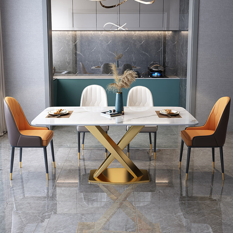 Modern Sintered Stone Dining Table Rectangular Dining Table Set with X-shaped Metal Frame