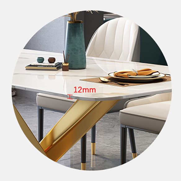 Modern Sintered Stone Dining Table Rectangular Dining Table Set with X-shaped Metal Frame