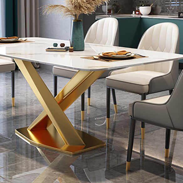 Modern Sintered Stone Dining Table Rectangular Dining Table Set with X-shaped Metal Frame