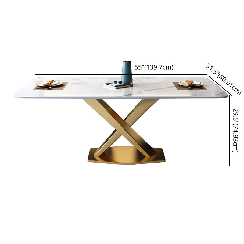 Modern Sintered Stone Dining Table Rectangular Dining Table Set with X-shaped Metal Frame