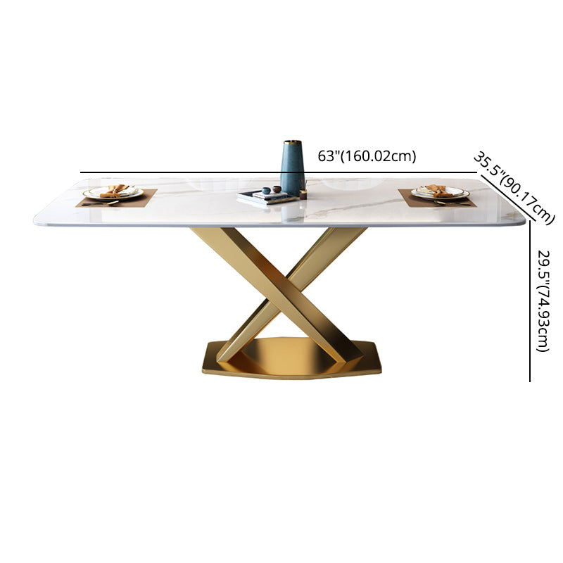 Modern Sintered Stone Dining Table Rectangular Dining Table Set with X-shaped Metal Frame