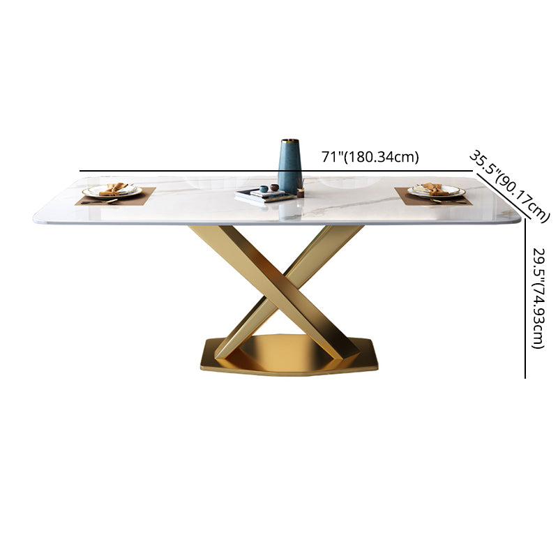 Modern Sintered Stone Dining Table Rectangular Dining Table Set with X-shaped Metal Frame