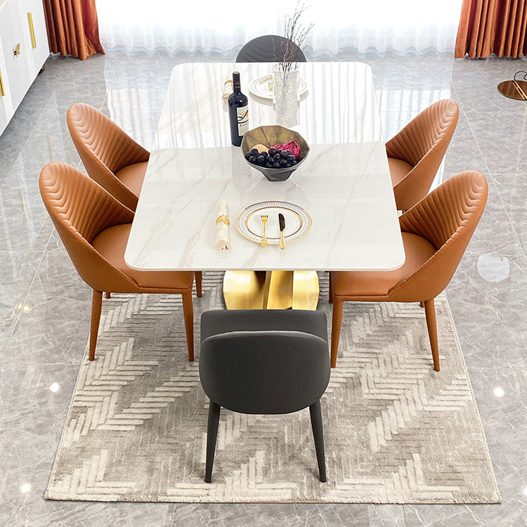 Contemporary Dining Set Metal Frame Rectangle White Slate Dining Table Set for Home