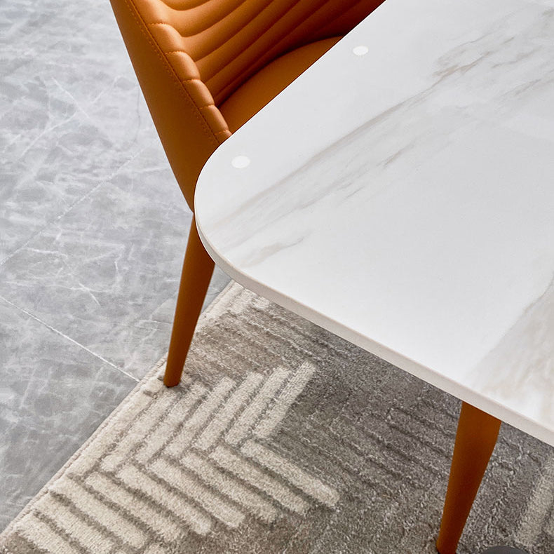 Contemporary Dining Set Metal Frame Rectangle White Slate Dining Table Set for Home