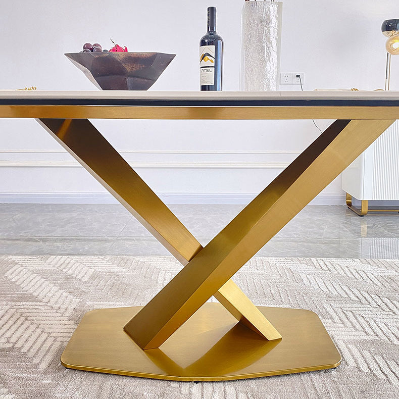 Contemporary Dining Set Metal Frame Rectangle White Slate Dining Table Set for Home