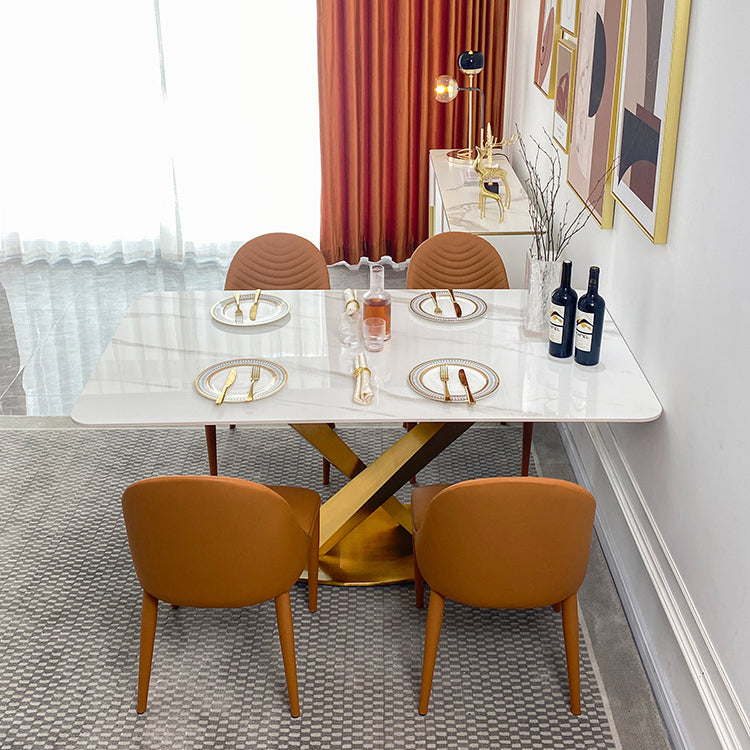 Contemporary Dining Set Metal Frame Rectangle White Slate Dining Table Set for Home