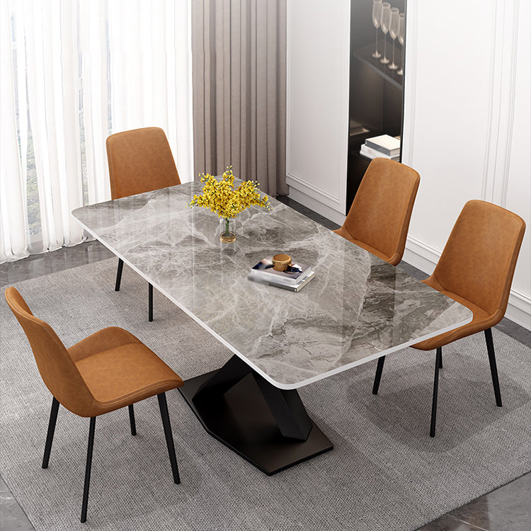 Modern Grey Sintered Stone Table Set of 5/7 with Rectangle Table Dining Set with PU Leather Chairs