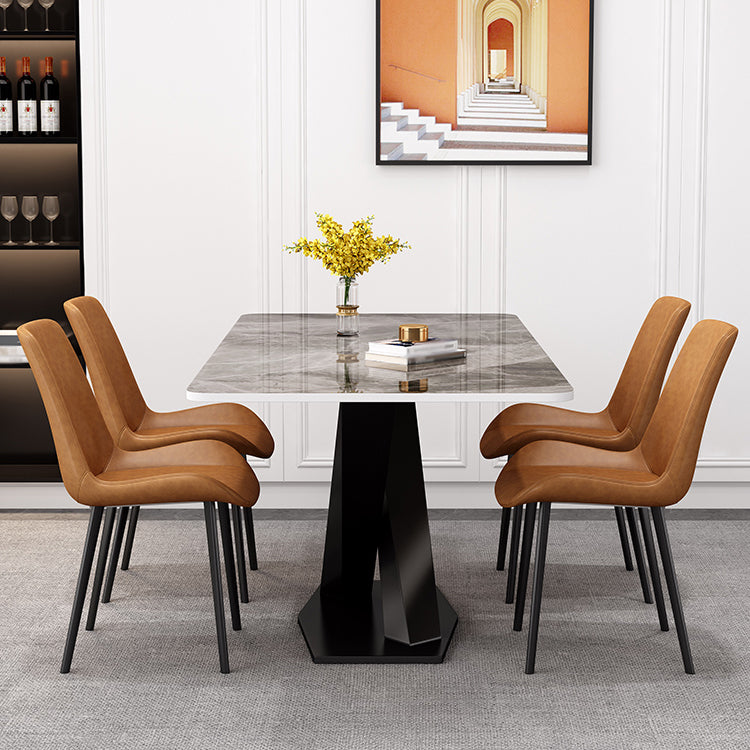 Modern Grey Sintered Stone Table Set of 5/7 with Rectangle Table Dining Set with PU Leather Chairs