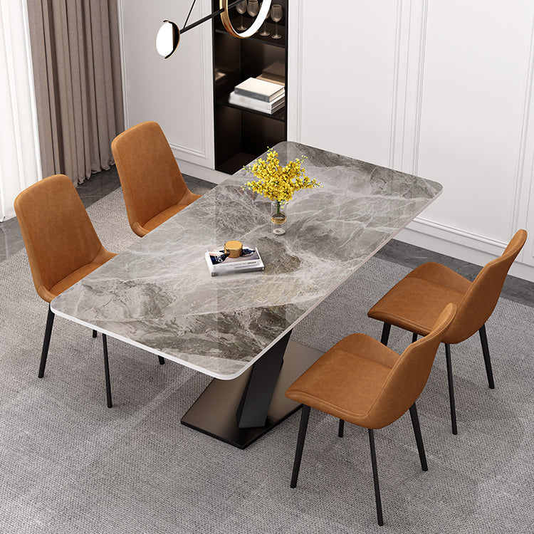 Modern Grey Sintered Stone Table Set of 5/7 with Rectangle Table Dining Set with PU Leather Chairs