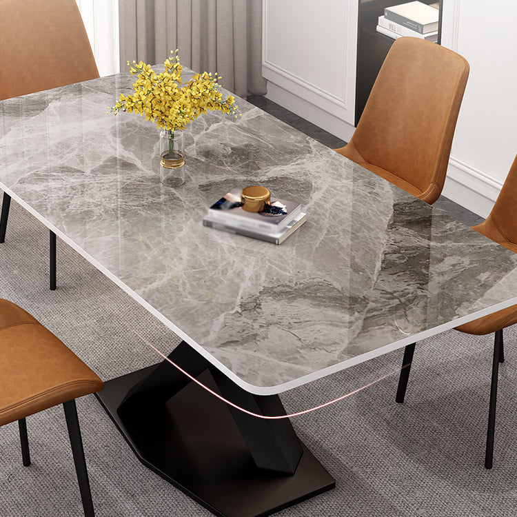 Modern Grey Sintered Stone Table Set of 5/7 with Rectangle Table Dining Set with PU Leather Chairs