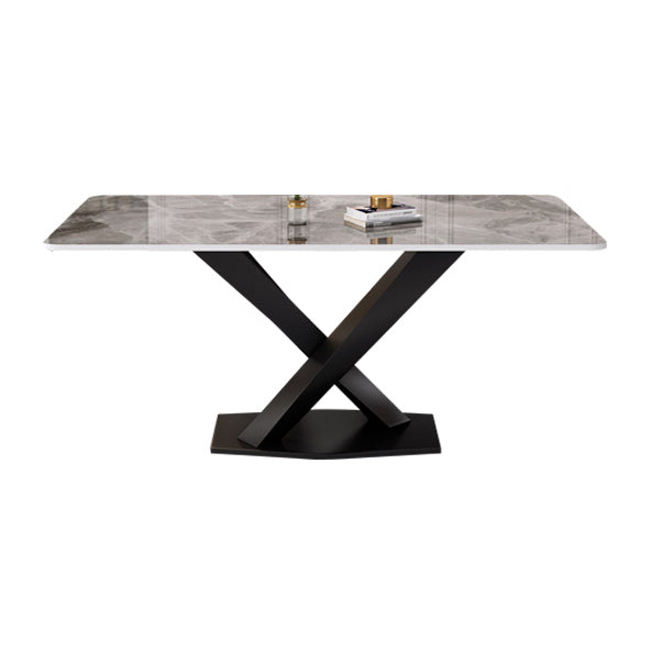 Modern Grey Sintered Stone Table Set of 5/7 with Rectangle Table Dining Set with PU Leather Chairs