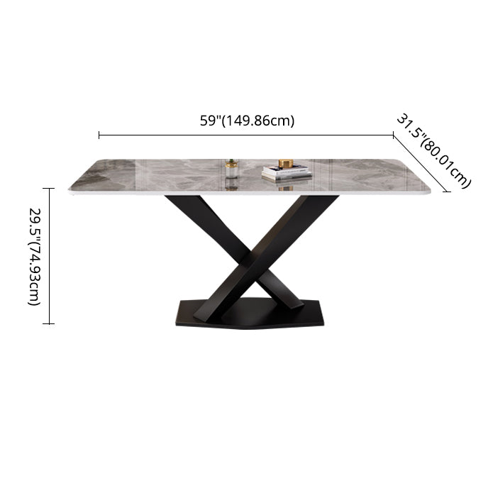 Modern Grey Sintered Stone Table Set of 5/7 with Rectangle Table Dining Set with PU Leather Chairs